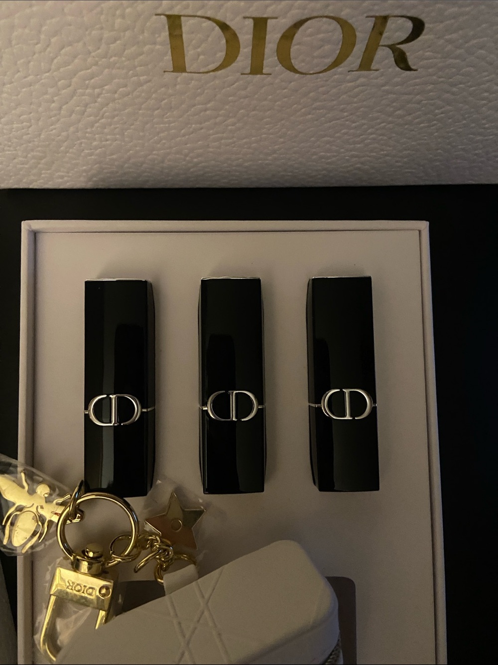 Dior lipstick holder and 3 mini lipsticks New in box and gift bag - Picture 3 of 11